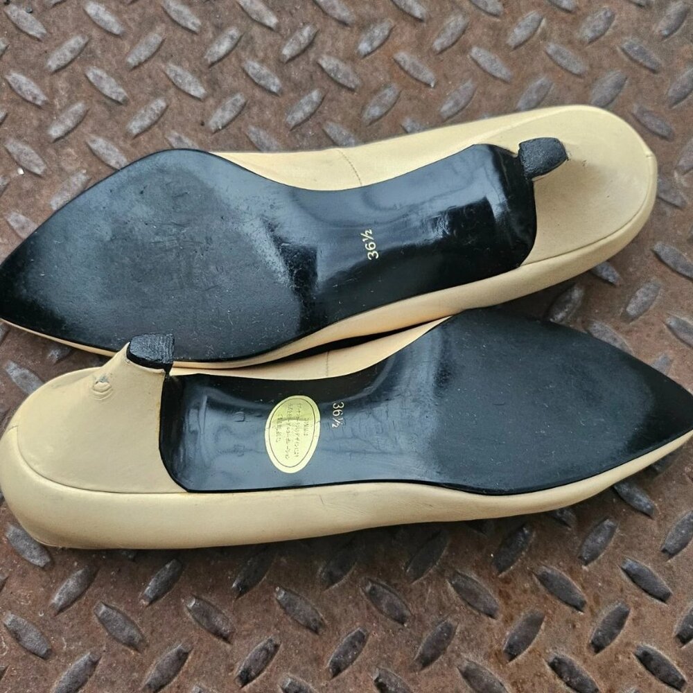 Vintage Yves Saint Laurent Women Heel Sandal Beige Leather Upper Shoes Size 36.5 - Picture 11 of 12